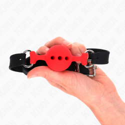 bâillon entièrement silicone 55 x 2 cm avec boule de 4 cm taille s rouge ajustable 35-51 cm