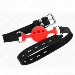 bâillon entièrement silicone 55 x 2 cm avec boule de 4 cm taille s rouge ajustable 35-51 cm
