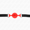 bâillon entièrement silicone 55 x 2 cm avec boule de 4 cm taille s rouge ajustable 35-51 cm
