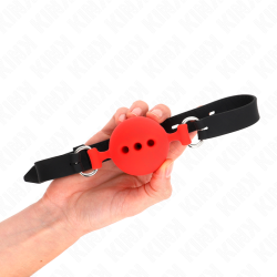bâillon entièrement silicone 55 x 2 cm avec boule de 5 cm taille l rouge ajustable 35-51 cm