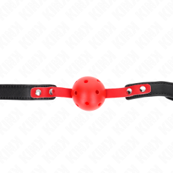 balle dure creuse rouge 4 cm gag bracelet noir 60 x 2 cm ajustable 37-52 cm