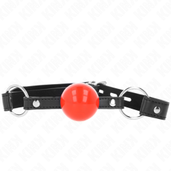 bâillon balle 4 cm avec serrure boule rouge bracelet noir 60 x 2 cm