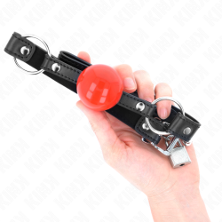 bâillon balle 4 cm avec serrure boule rouge bracelet noir 60 x 2 cm
