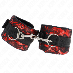 attentes-poignets courtes en dentelle de velours et reliure en nylon rouge - noir 23 x 6,5 cm