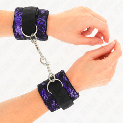 attentes-poignets courtes en dentelle de velours et reliure en nylon violet - noir 23 x 6,5 cm