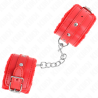 appui-poignets doublés de fourrure premium rouge avec ceinture rouge réglable 17-29 cm x 6 cm
