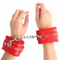 appui-poignets doublés de fourrure premium rouge avec ceinture rouge réglable 17-29 cm x 6 cm