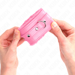 appui-poignets doublés de fourrure premium rose avec ceinture rose réglable 17-29 cm x 6 cm