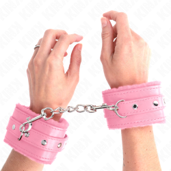 appui-poignets doublés de fourrure premium rose avec ceinture rose réglable 17-29 cm x 6 cm