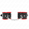 appui-poignets doublés de fourrure premium rouge avec ceinture noire réglable 17-29 cm x 6 cm