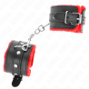 appui-poignets doublés de fourrure premium rouge avec ceinture noire réglable 17-29 cm x 6 cm