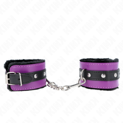 appui-poignets doublés de fourrure premium noir avec ceinture violet - noire réglable 17-29 cm x 6 cm