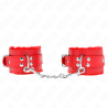 appui-poignets doublés de fourrure rouge avec ceinture rouge réglable 17-29 cm x 6 cm