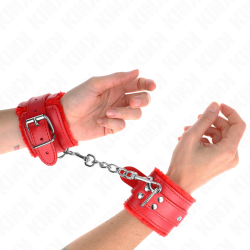 appui-poignets doublés de fourrure rouge avec ceinture rouge réglable 17-29 cm x 6 cm