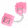 appui-poignets doublés de fourrure avec trous carrés rose et ceinture rose réglable 17-29 cm x 6 cm