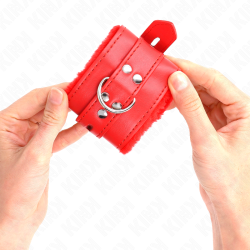 appui-poignets doublés de fourrure avec trous carrés rouge et ceinture rouge réglable 17-29 cm x 6 cm