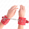 appui-poignets doublés de fourrure avec trous carrés rouge et ceinture rouge réglable 17-29 cm x 6 cm
