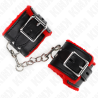 appui-poignets doublés de fourrure avec trous carrés ceinture rouge et noire réglable 17-29 cm x 6 cm