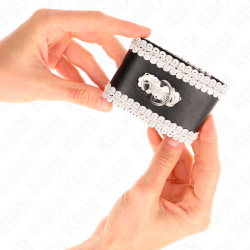 appui-poignets noir avec dentelle décorée blanche réglable 20-23 cm x 5,5 cm