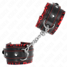 appui-poignets doublés de fourrure rouge - noir réglable 17-29 cm x 6 cm