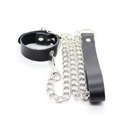 collier pénis et bracelet en cuir avec chaîne métallique