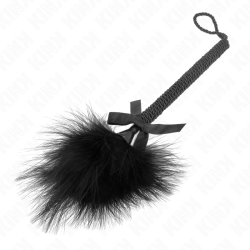 baguette en corde de nylon avec plumes chatouillantes et noeud noir 25 cm