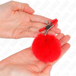 pince a meton boule fausse fourrure rouge 6 cm