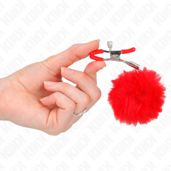 pince a meton boule fausse fourrure rouge 6 cm