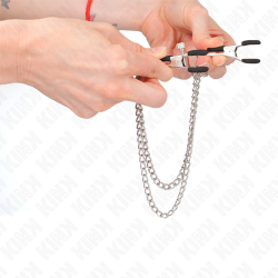 pinces à teteaux avec 2 chaînes épaisses argent 20-23 cm