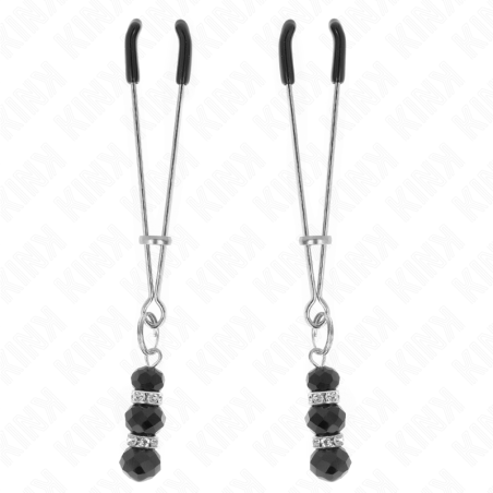 pinces à teton fines or avec 3 billes de verre noir 7 cm