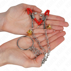 pinces à tamelon et clito bell triple rouge avec chaine 30 cm