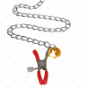 pinces à tamelon et clito bell triple rouge avec chaine 30 cm