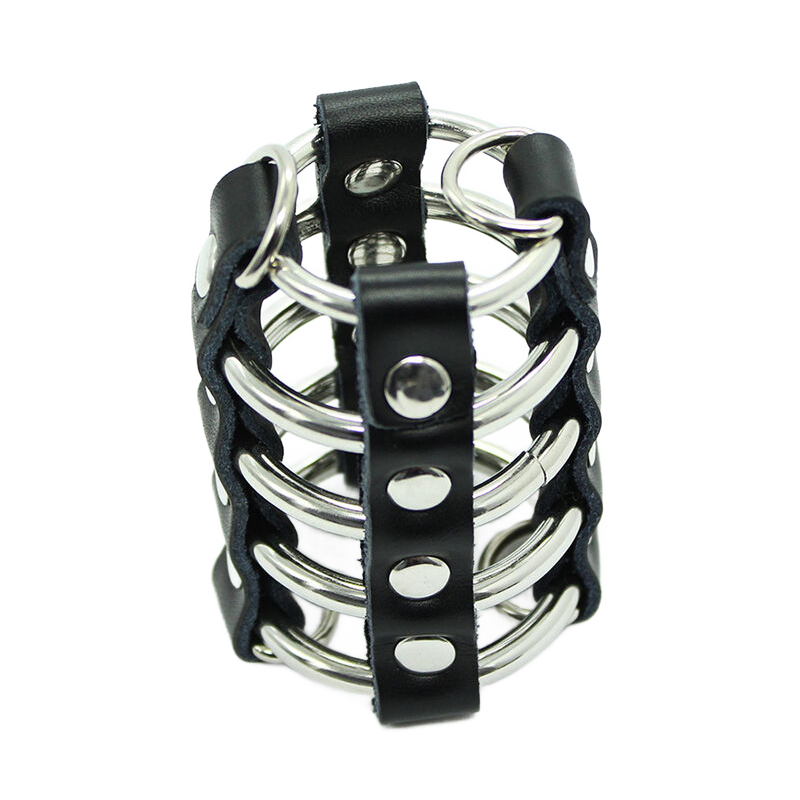 cage pénis avec anneaux métalliques et sangle en cuir cage pénis avec anneaux métalliques et sangle en cuir