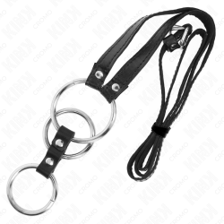 anneau pénis triple métal 3,8 cm à 5 cm avec ceinture en cuir 112 cm
