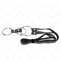 anneau pénis triple métal 3,8 cm à 5 cm avec ceinture en cuir 112 cm