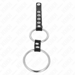 double anneau pénis en métal de 3,8 cm à 5 cm connecté au cuir