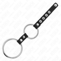 double anneau pénis en métal de 3,8 cm à 5 cm connecté au cuir