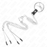 anneau pénis en métal triple chrome 3 cm à 4,5 cm avec chaîne en métal de 26 cm et pinces à tétons