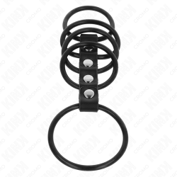 5 anneaux pénis en silicone de 3,8 cm à 4,8 cm connectés par du cuir