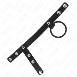 anneau pénis en silicone 3,8 cm avec séparateur de balles et sangle en cuir 22 x 1,5 cm