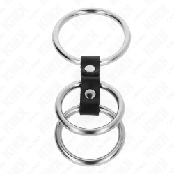 anneau pénis triple métal 3,7 cm à 5 cm connecté au cuir