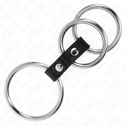 anneau pénis triple métal 3,7 cm à 5 cm connecté au cuir