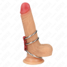 anneau pénis triple métal 3,7 cm à 5 cm connecté avec du cuir rouge