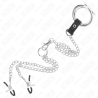 anneau pénis en métal triple chrome 3,8 cm à 5 cm avec chaîne en métal de 26 cm et pinces à tétons modèle 1