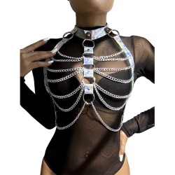 953737 harnais de poitrine avec anneaux et chaînes argent taille unique