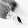 plug anal taille l 10 x 4 cm avec queue synthétique 40 cm gris et blanc