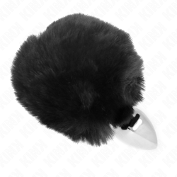 bouchon en acier inoxydable 7 x 3 cm avec queue de lapin en fausse fourrure noire 8 cm