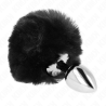 bouchon en acier inoxydable 7 x 3 cm avec queue de lapin en fausse fourrure noire 8 cm