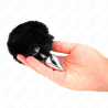 bouchon en acier inoxydable 7 x 3 cm avec queue de lapin en fausse fourrure noire 8 cm