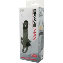 couvre-pénis brave man avec stimulation clito et anal double bullet noir 16.5 cm